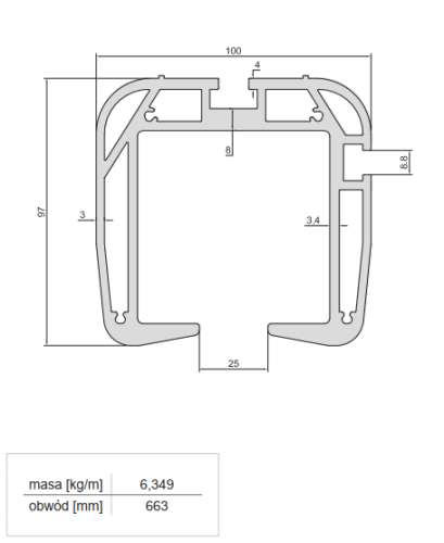 Profil aluminiowy E-39877 do bramy przesuwnej 100x97 mm