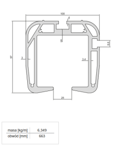 Profil aluminiowy E-39877 do bramy przesuwnej 100x97 mm 500CM