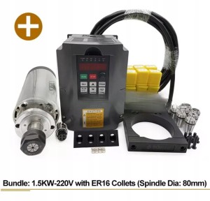 Zestaw 1.5KW Wrzeciono Chłodzone Powietrzem 220V ER16 Średnica 80mm CNC