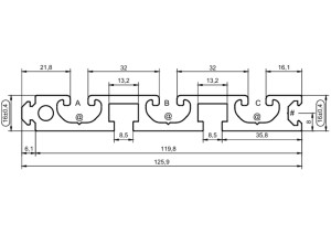 Profil aluminiowy do stołów teowych 125,9x16 mm z wypustem fi 8 1000 mm