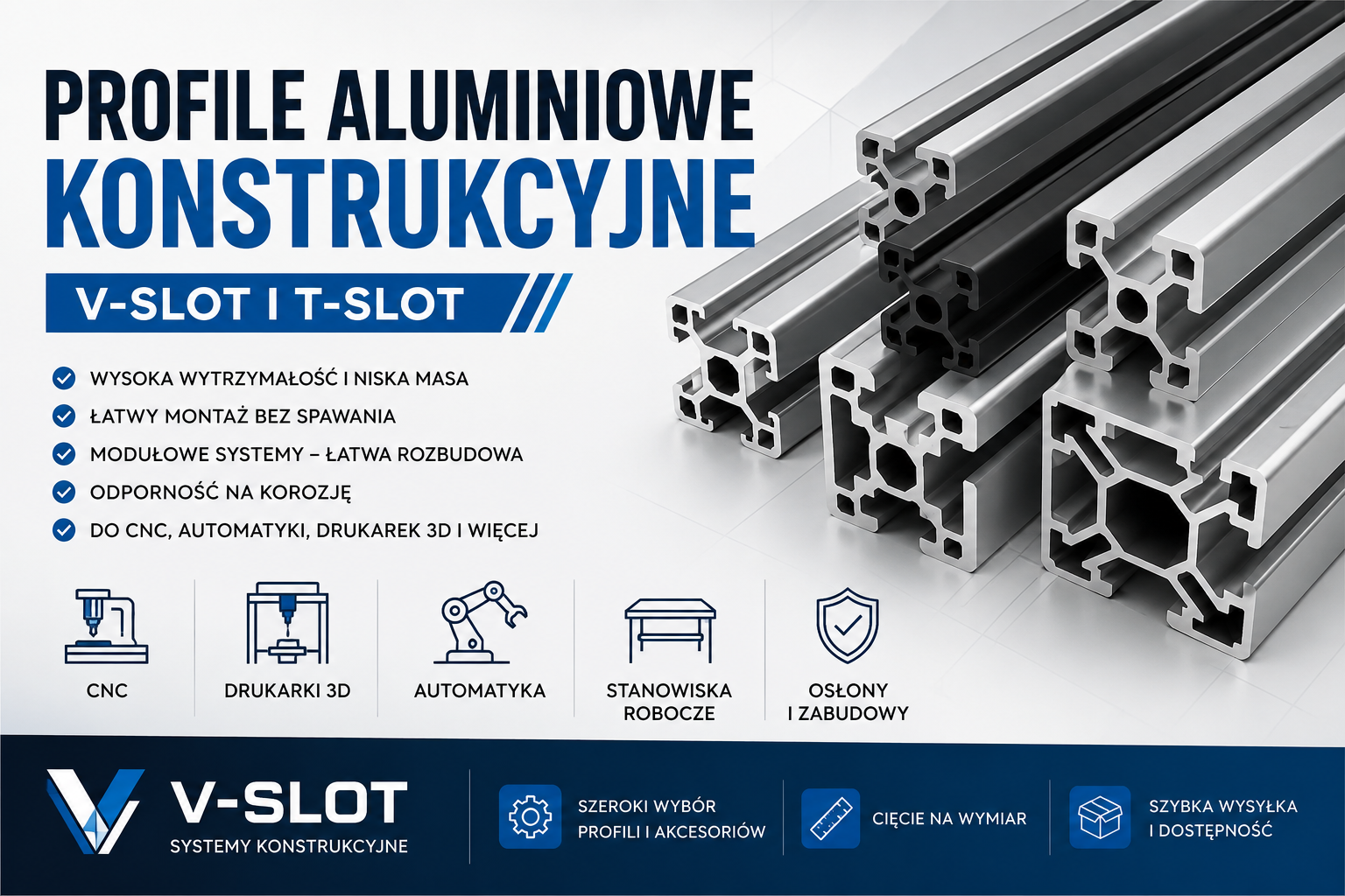 Profile aluminiowe konstrukcyjne V-SLOT i T-SLOT